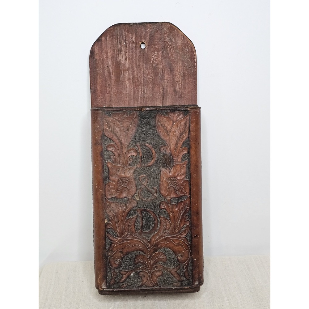 Vintage Leather Wrapped Wooden Wall Knife Holder